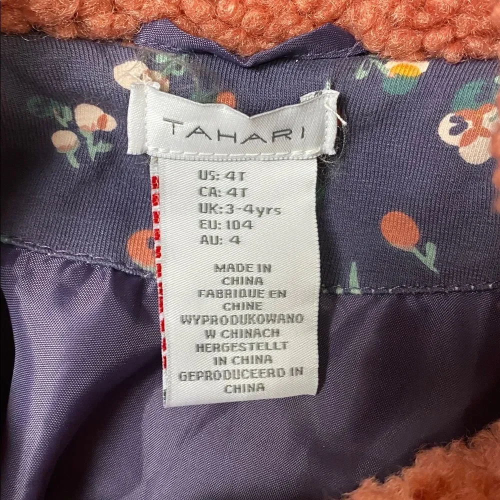 Tahari Toddler Faux Fur Teddy Coat Girls Size 4T Rusty Rose  Sherpa Jacket